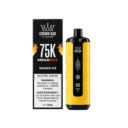 Vape device and packaging with '75K' branding on a white background