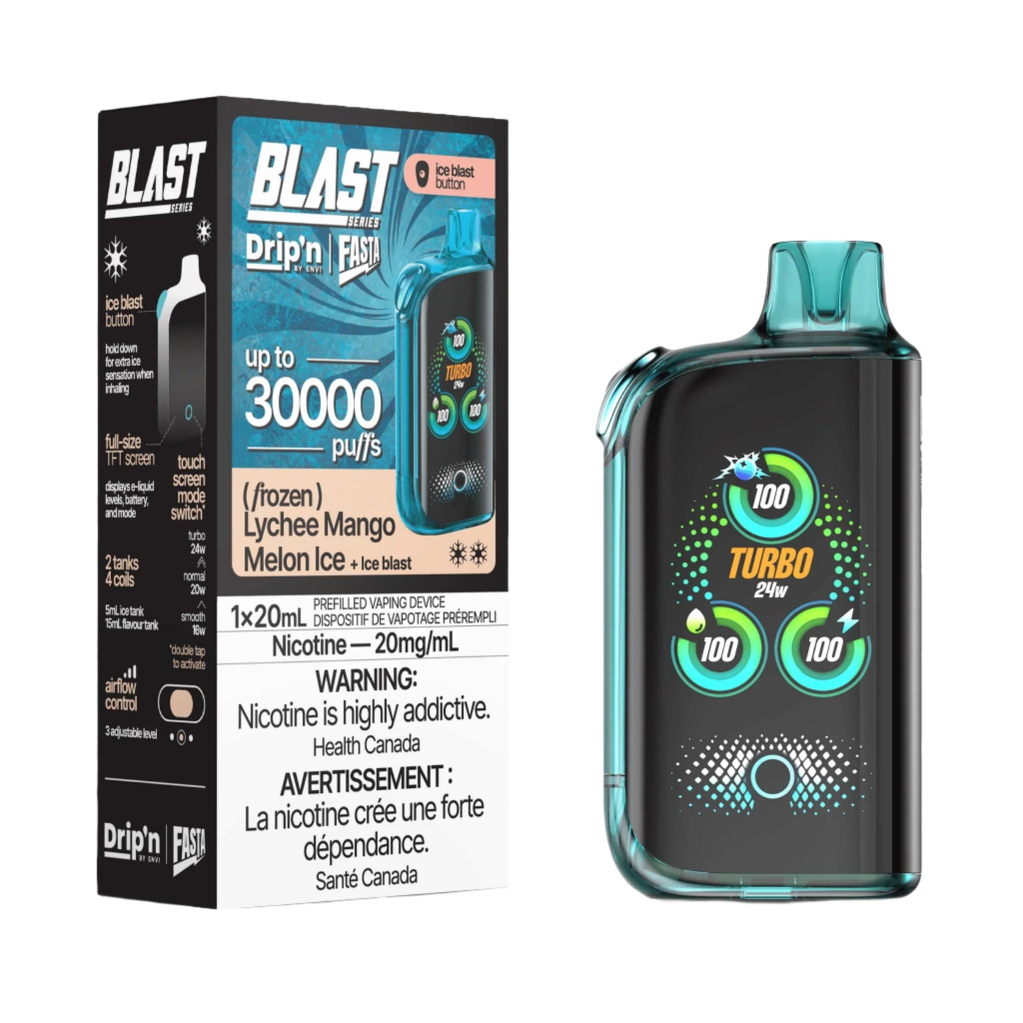 Drip'n X Fasta Blast 30K -Lychee Mango Melon Ice - disposable - wee shisha n vape
