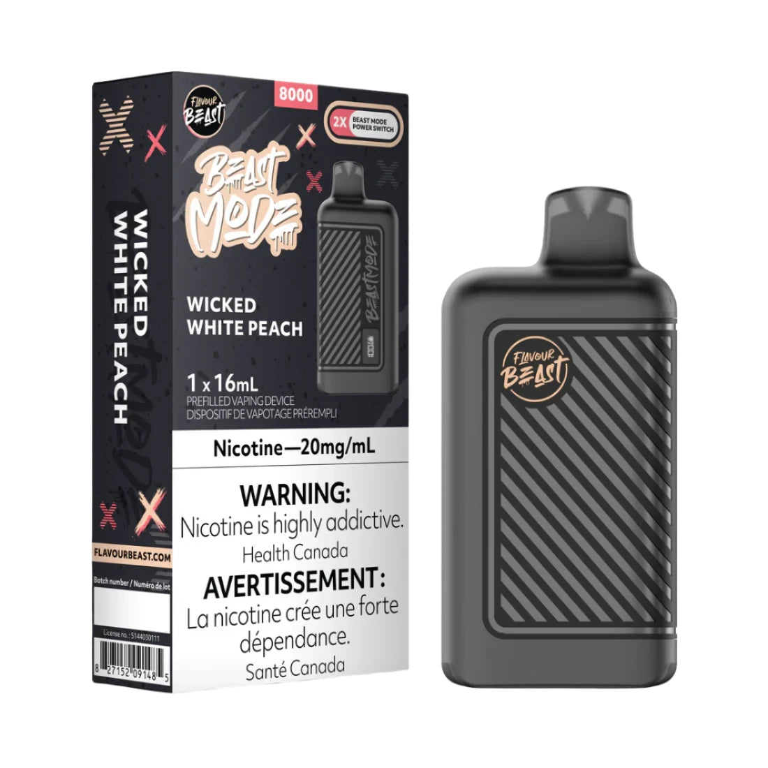 Flavour Beast Beast Mode 8000 – Wicked White Peach - Wee Shisha N Vape