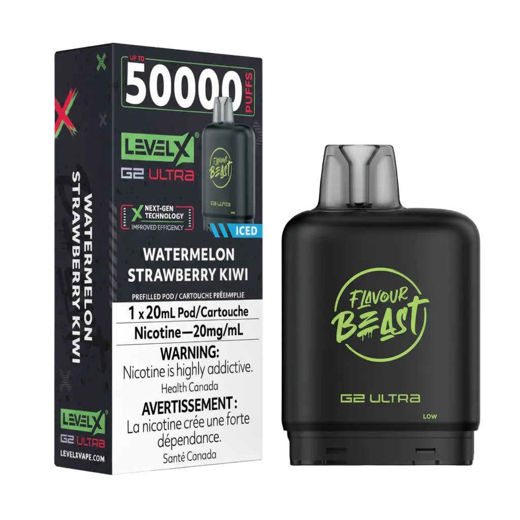 Vape device and packaging with 'Flavour Beast' branding on a white background