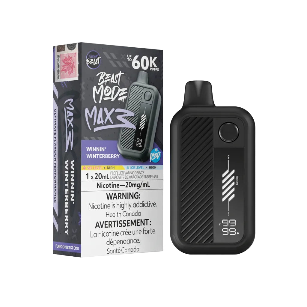 Vaping device and packaging with 'Beast Mode' branding on a white background