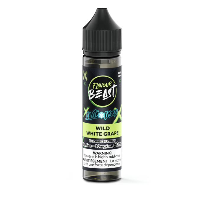 Vape juice bottle labeled 'Beast' with 'Wild White Grape' flavor on a white background