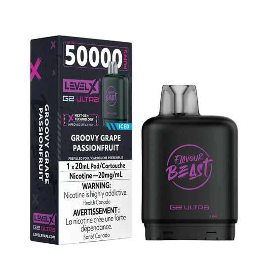 Flavour Beast Level X G2 Ultra Pod 50k - Groovy Grape Passionfruit - Wee Shisha N Vape