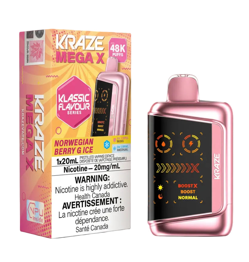 Kraze vape device and packaging on a white background