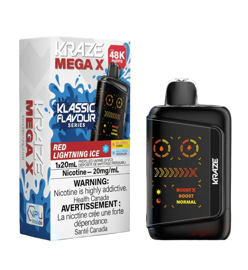 Kraze vape device and packaging on a white background