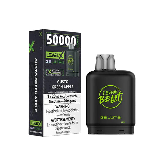 Flavour Beast Level X G2 Ultra Pod 50k - Gusto Green Apple - Wee Shisha N Vape