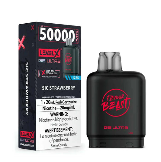 Flavour Beast Level X G2 Ultra Pod 50k - Sic Strawberry - Wee Shisha N Vape