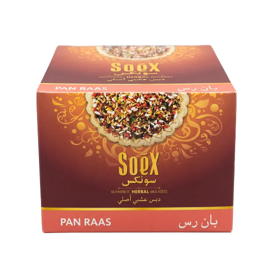 Box of Soex Pan Raas with decorative design and text on a white background