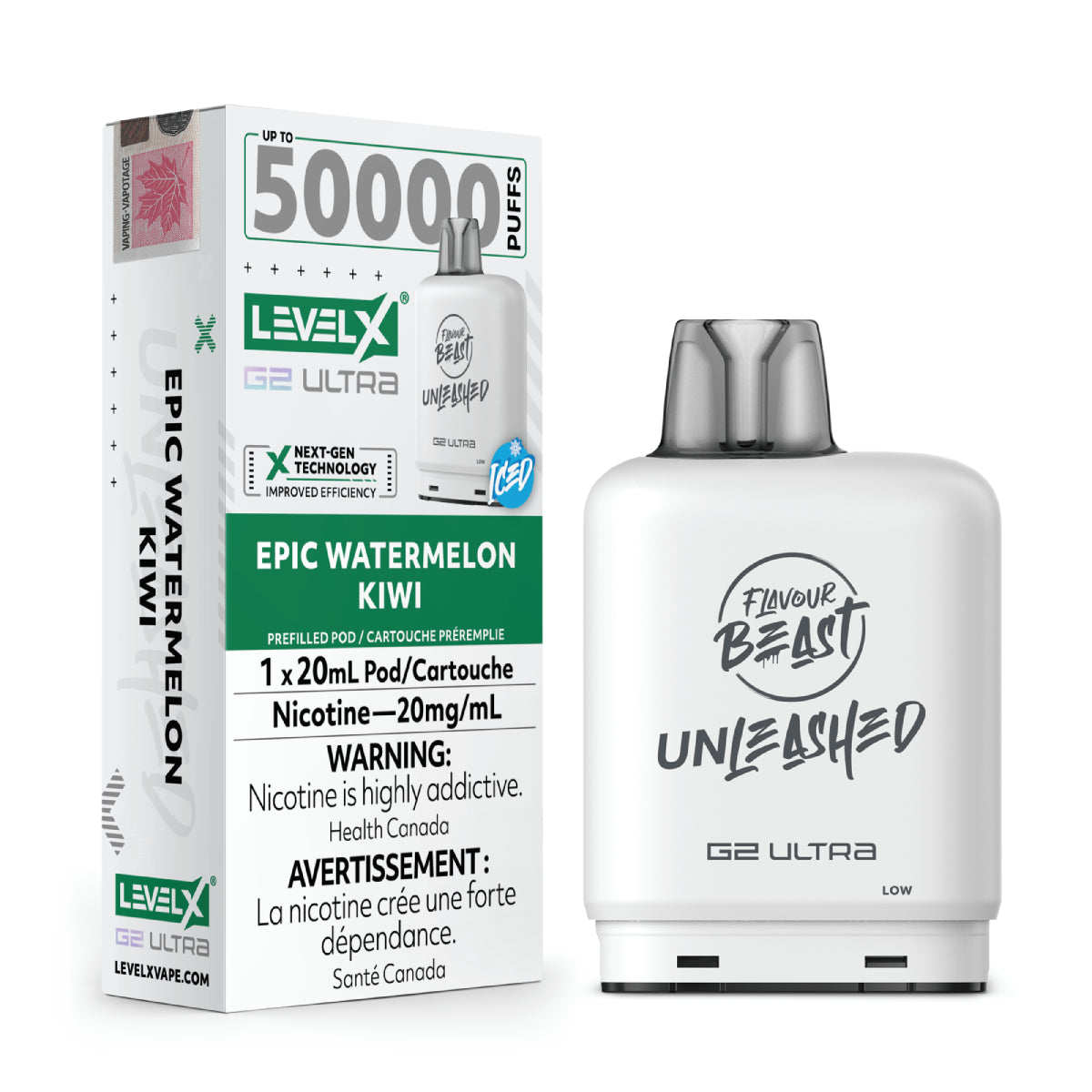 Flavour Beast Level X G2 Ultra Unleashed Pod 50K - Epic Watermelon Kiwi - Wee Shisha N Vape