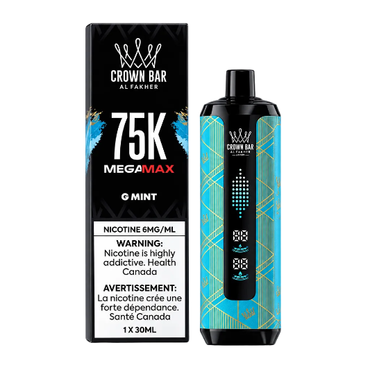 Crown Bar Al Fakher vape device and packaging with blue and black design.