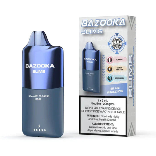 Bazooka Slims disposable vaping device with packaging on a white background