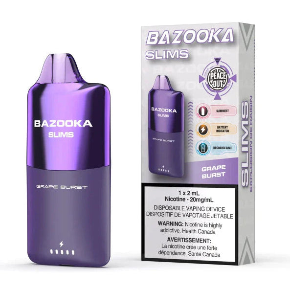 Purple Bazooka Slims vaping device with packaging on a white background