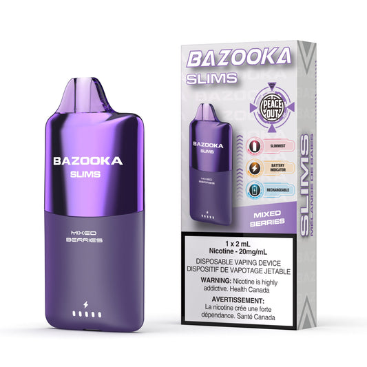 Purple Bazooka Slims vaping device with packaging on a white background