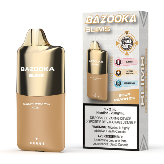 Gold Bazooka vape device with packaging on a white background