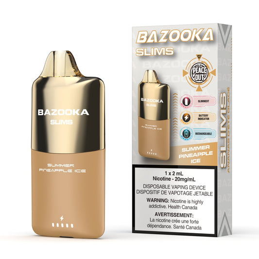 Gold Bazooka vape device with packaging on a white background