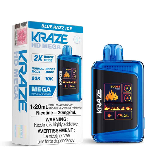 Kraze HD Mega 20K - Blue Razz Ice - Wee Shisha N Vape