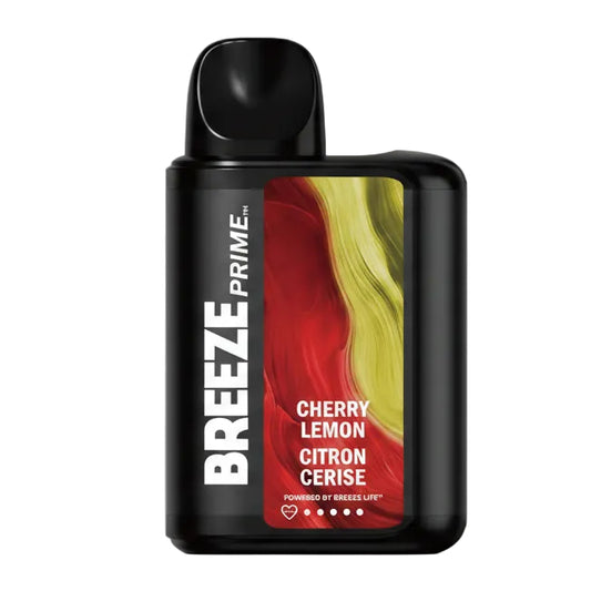 Breeze Prime disposable vape device packaging with cherry lemon flavor on a white background