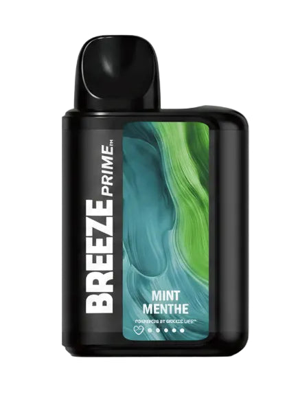 Breeze Prime disposable vape device packaging with mint flavor on a white background