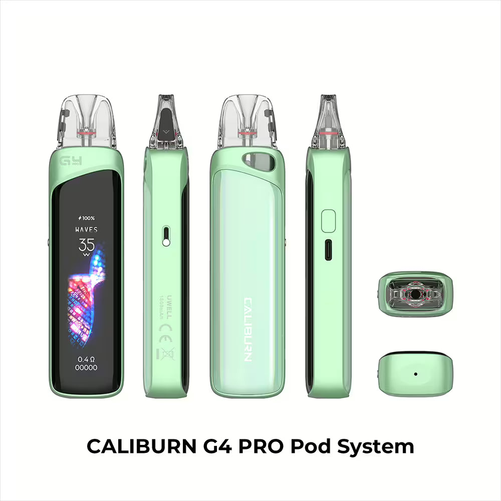 Caliburn G4 Pro pod system with multiple views on a white background