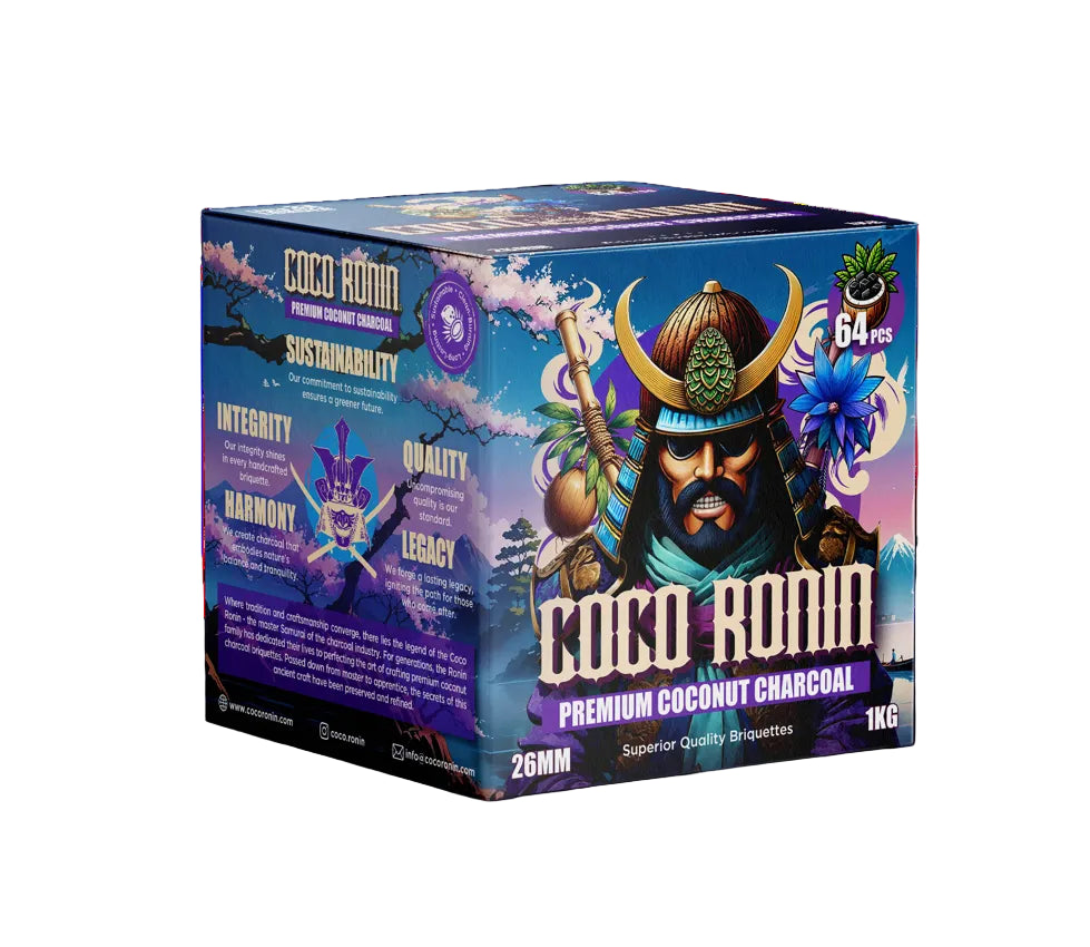 Coco Ronin premium coconut charcoal packaging on a white background