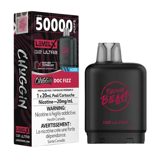 Vape device and packaging with 'Flavour Beast' branding on a white background