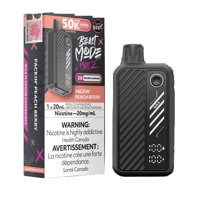 Vape device and packaging with 'Beast Mode' branding on a white background