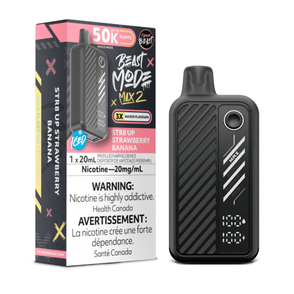 Vaping device and packaging with 'Beast Mode' branding on a white background