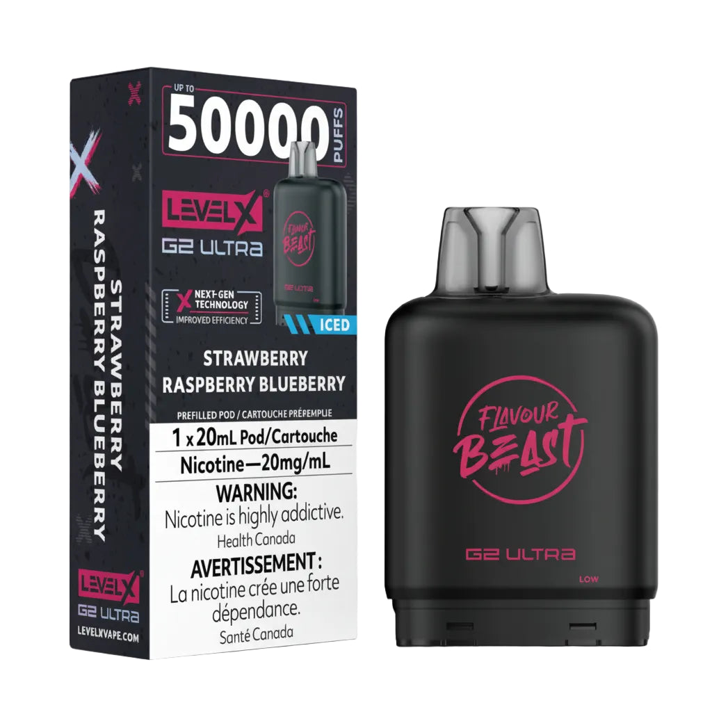 Vape device and packaging with 'Flavour Beast' branding on a white background