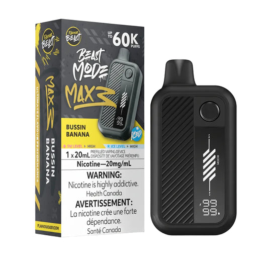 Vaping device and packaging with 'Beast Mode' branding on a white background