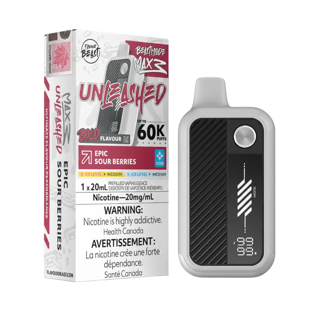 Vape device and packaging with 'Flavour Beast' branding on a white background