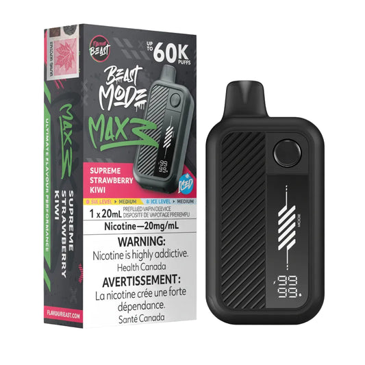 Vaping device and packaging with 'Beast Mode' branding on a white background
