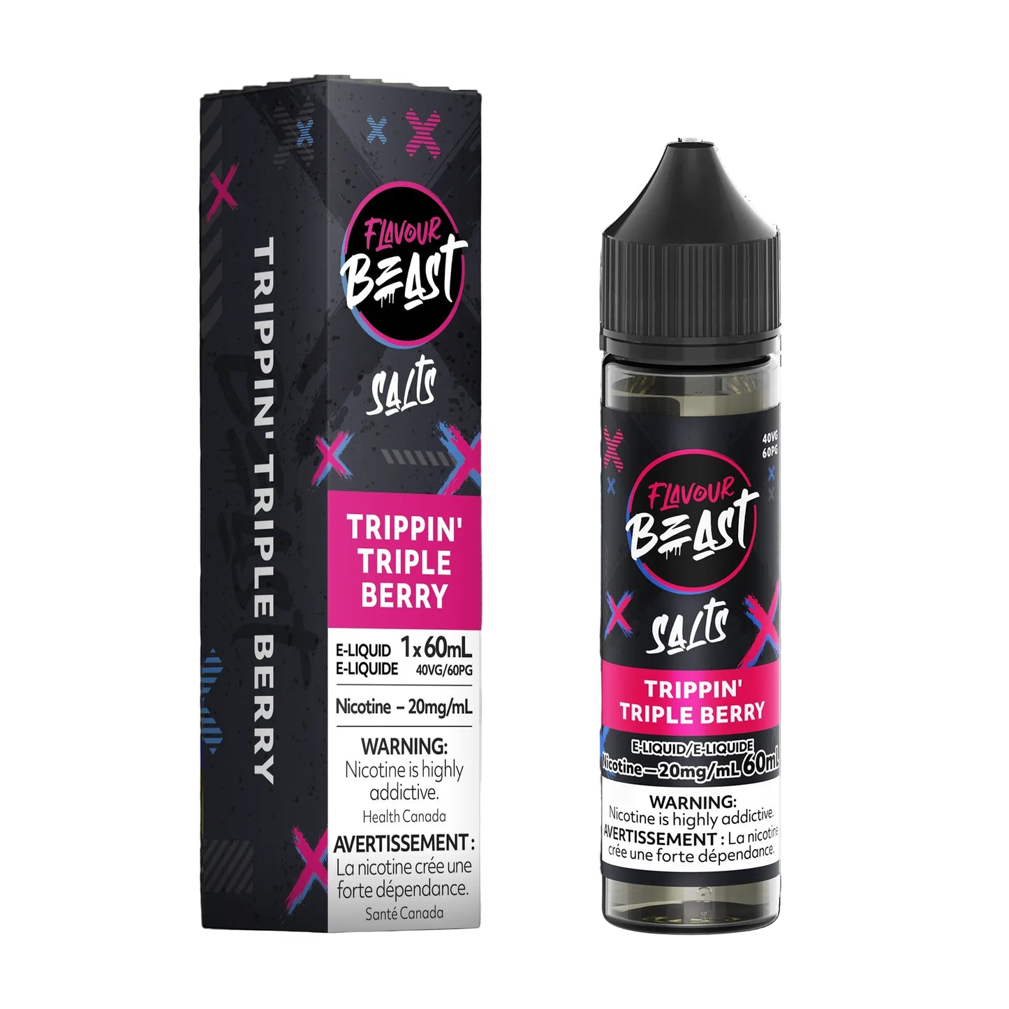 Flavour Beast Trippin' Triple Berry vape juice packaging on a white background