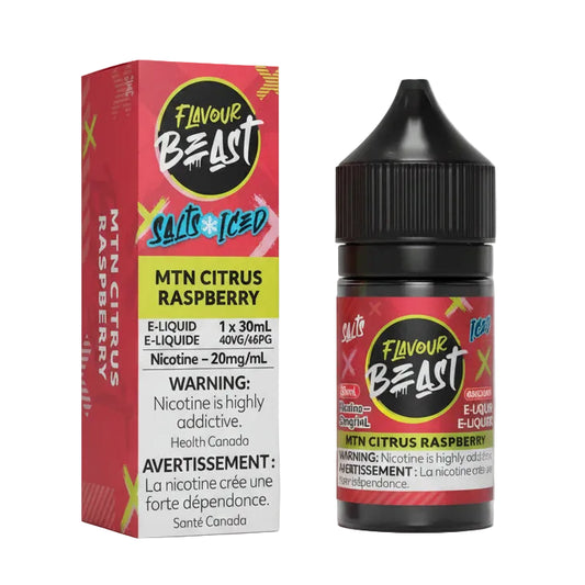 Flavour Beast MTN Citrus Raspberry e-liquid bottle and packaging on a white background
