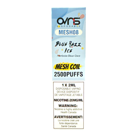 Ovns Mesh Coil vape device packaging with blue and white design on a white background