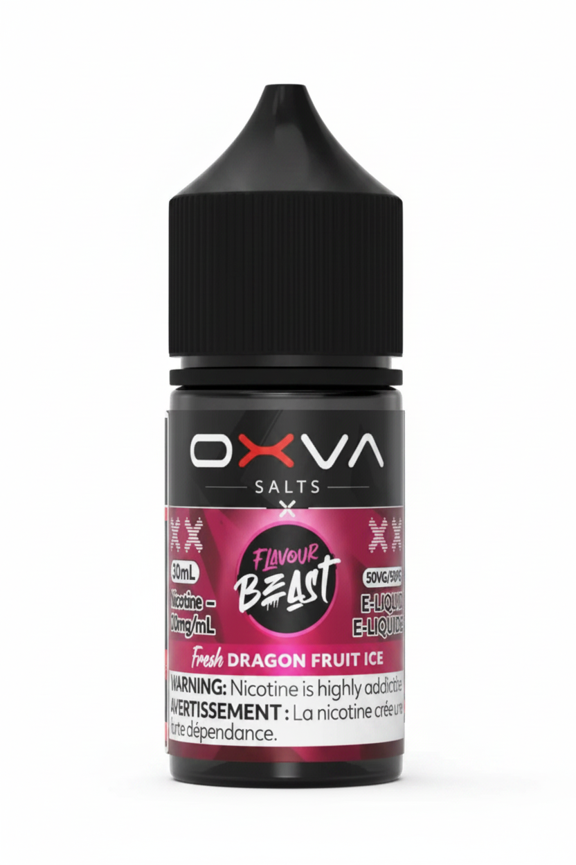 OXVA Salts vape juice bottle with red and black label on a white background