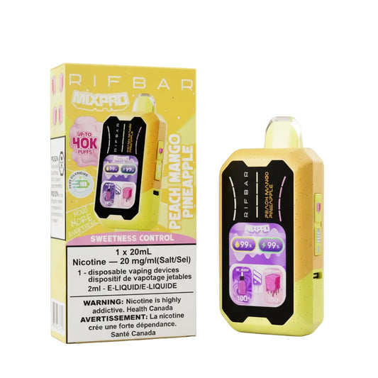 Disposable vape device with packaging on a white background