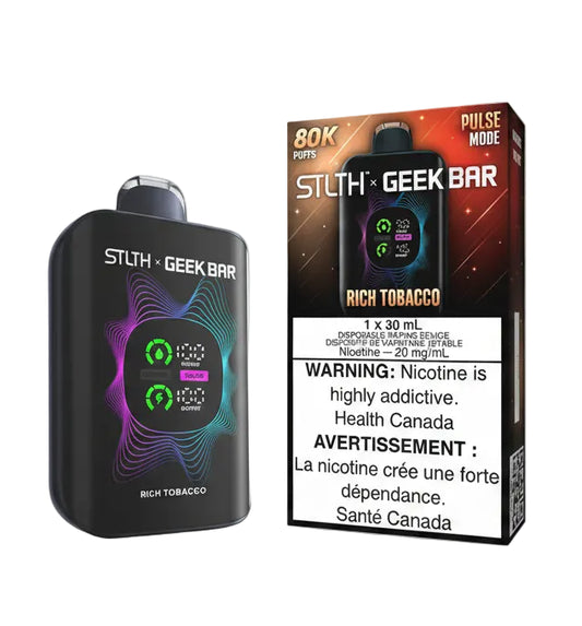 STLTH x Geek Bar vape device and packaging on a white background
