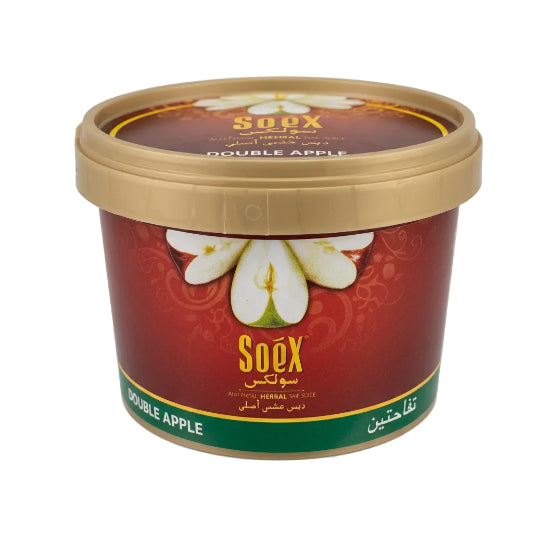 Container of Soex Double Apple herbal molasses  on a white background