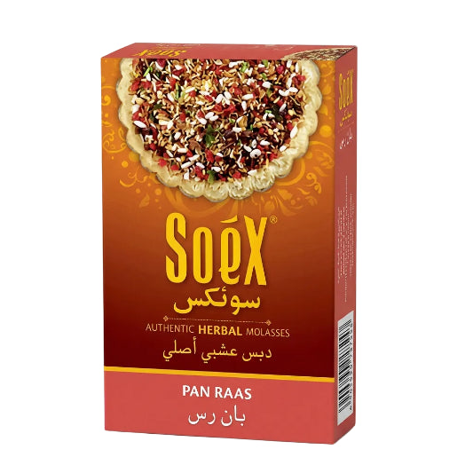 Packaging of Soex Herbal Molasses 50g - Pan Raas, showing the product name and an image of the herbal mix.