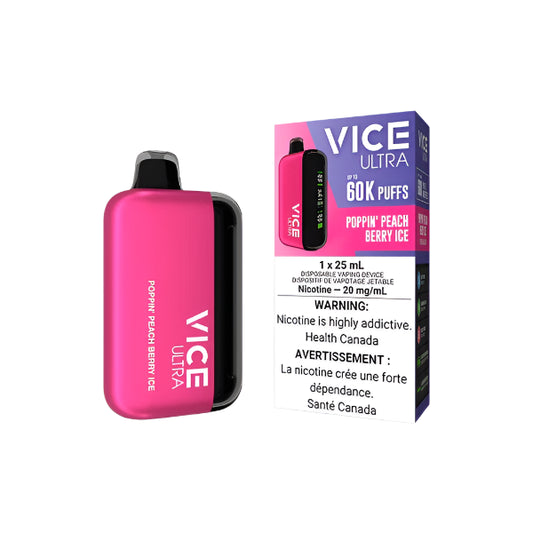 Vice Ultra 60kPuffs - Poppin' Peach Berry Ice- Disposable - Wee Shisha N Vape