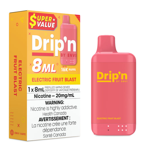 Pink 'Drip'n' vape device with packaging on a white background