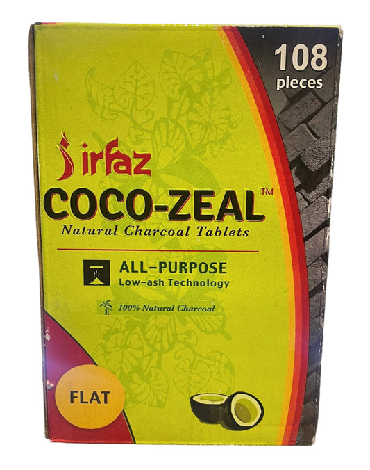 Irfaz Coco-Zeal Flat Natural Charcoal Tablets - 108 Pieces